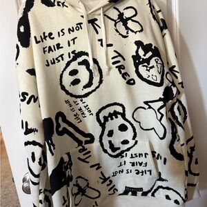Oversized Empyre Cream and Black Graphic Hoodie xl